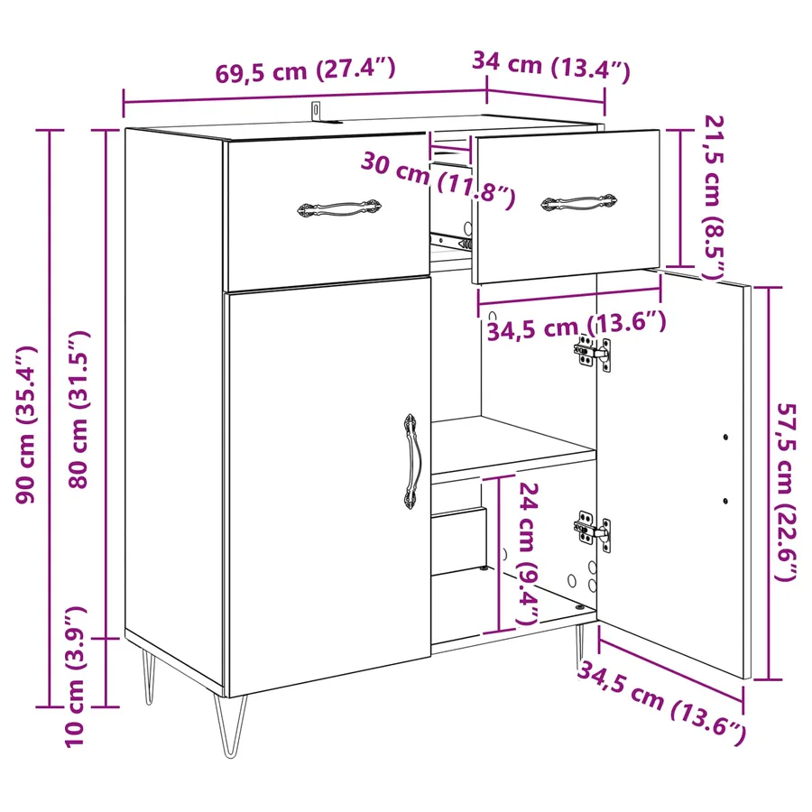 Buffet Bois Ancien 69,5 x 34 x 90 cm Bois d'ingénierie - 12