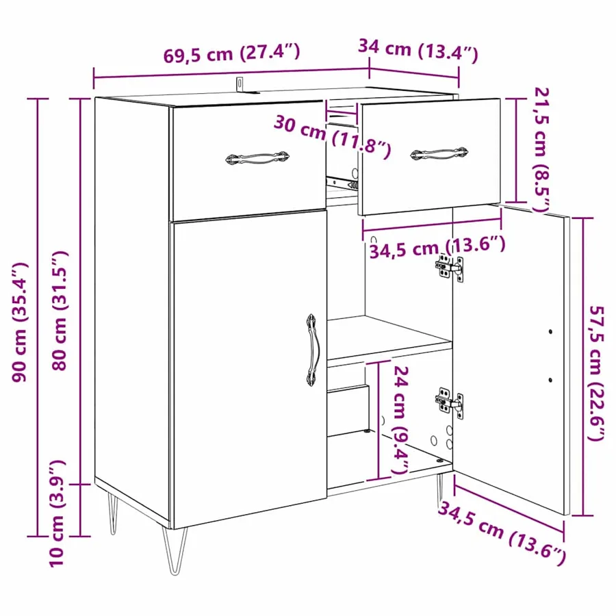 Buffet Bois Ancien 69,5 x 34 x 90 cm Bois d'ingénierie - 13