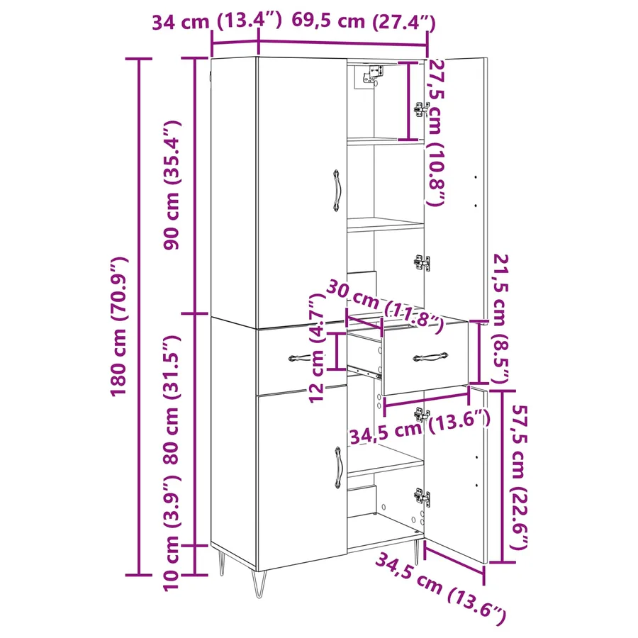 Haut Armoire 2 pcs Chêne artisanal 69,5 x 34 x 180 cm - 15