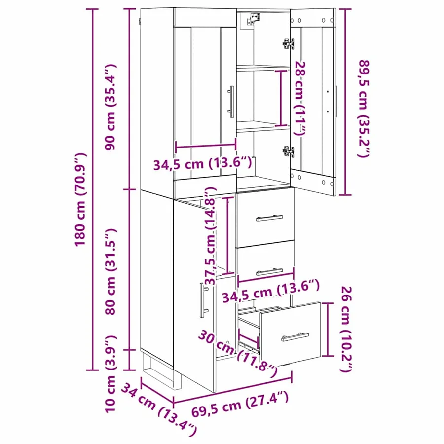 Haut Armoire 2 pcs Chêne artisanal 69,5 x 34 x 180 cm - 16