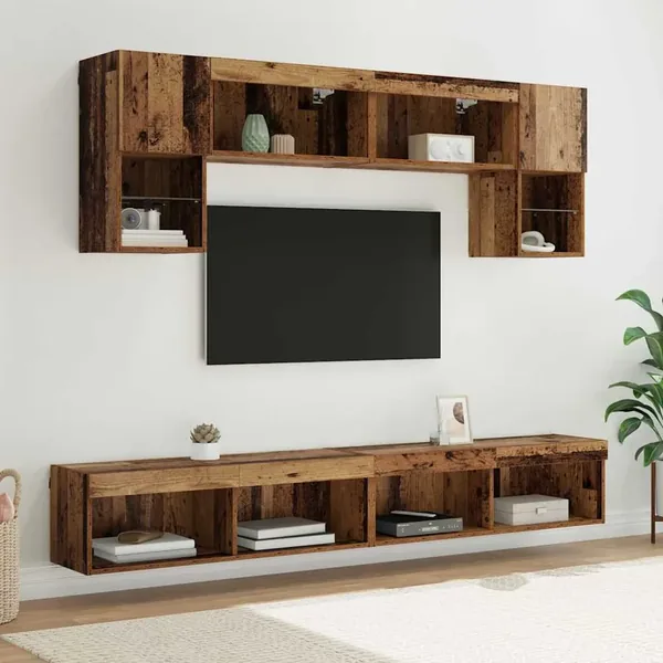 Unités murales TV avec LED 6 pcs Bois Ancien Bois d'ingénierie