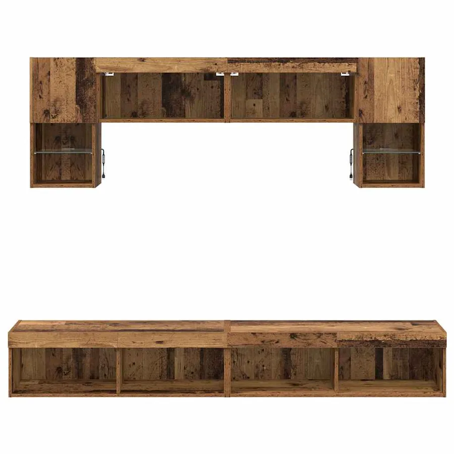 Unités murales TV avec LED 6 pcs Bois Ancien Bois d'ingénierie - 10