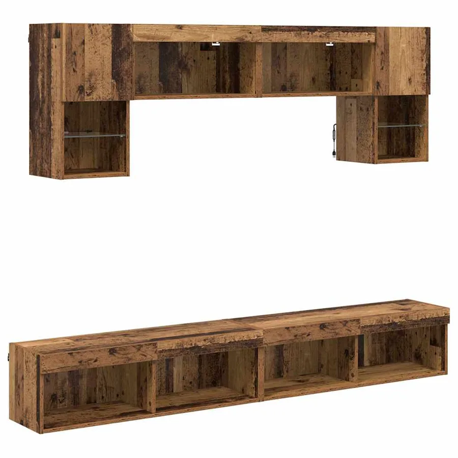 Unités murales TV avec LED 6 pcs Bois Ancien Bois d'ingénierie - 2