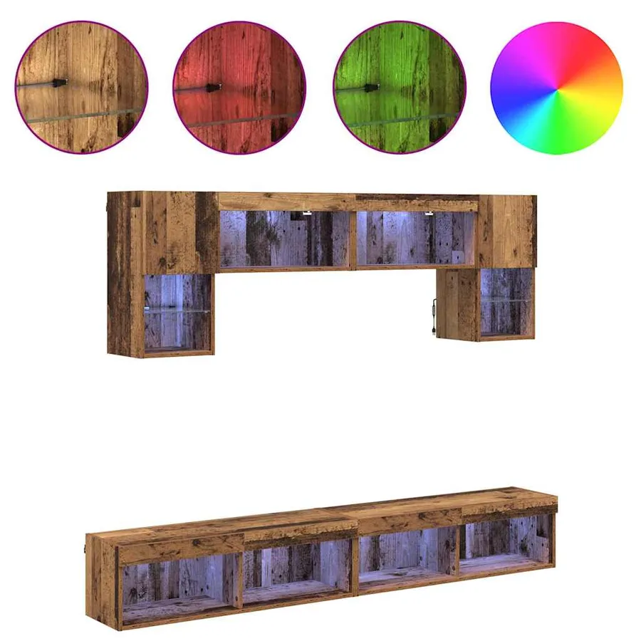 Unités murales TV avec LED 6 pcs Bois Ancien Bois d'ingénierie - 4