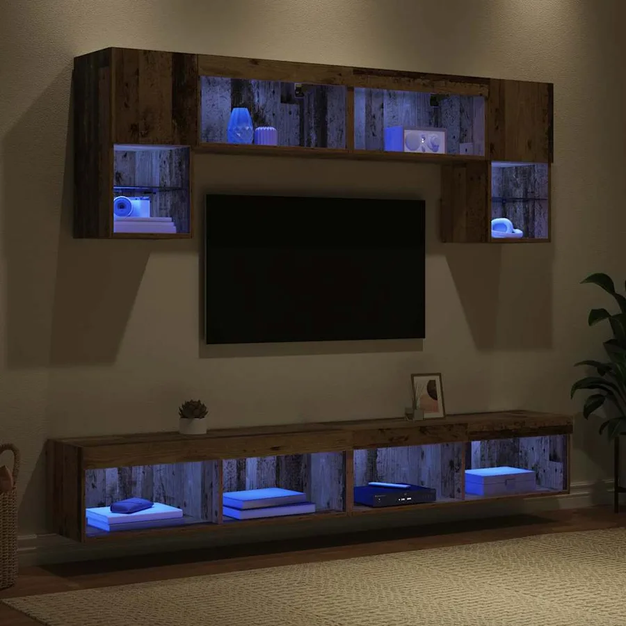 Unités murales TV avec LED 6 pcs Bois Ancien Bois d'ingénierie - 5
