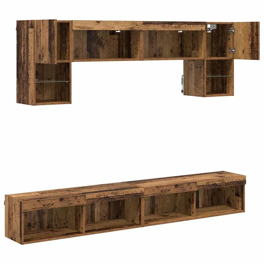 Unités murales TV avec LED 6 pcs Bois Ancien Bois d'ingénierie - 9