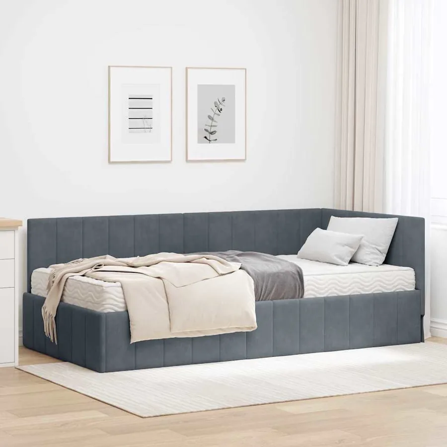 Cadre de lit d'angle avec matelas 2 pcs Gris Velours