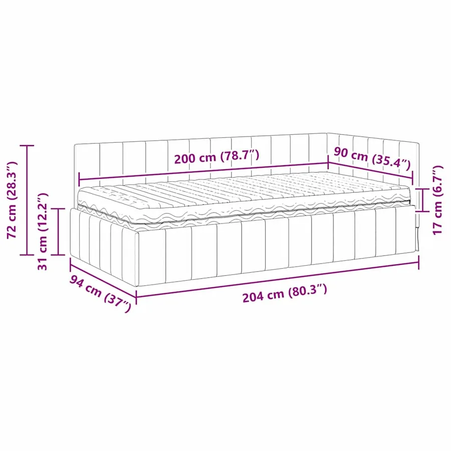 Cadre de lit d'angle avec matelas 2 pcs Gris Velours - 14
