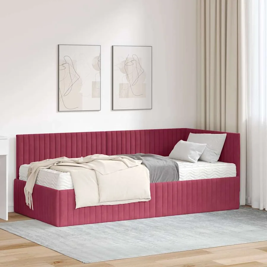 Cadre de lit d'angle avec matelas 2 pcs Vert Velours