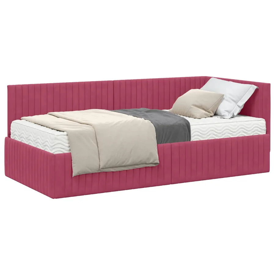 Cadre de lit d'angle avec matelas 2 pcs Vert Velours - 2