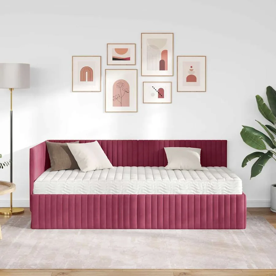 Cadre de lit d'angle avec matelas 2 pcs Vert Velours - 3