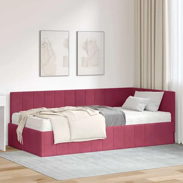 Cadre de lit d'angle avec matelas 2 pcs Vert Velours