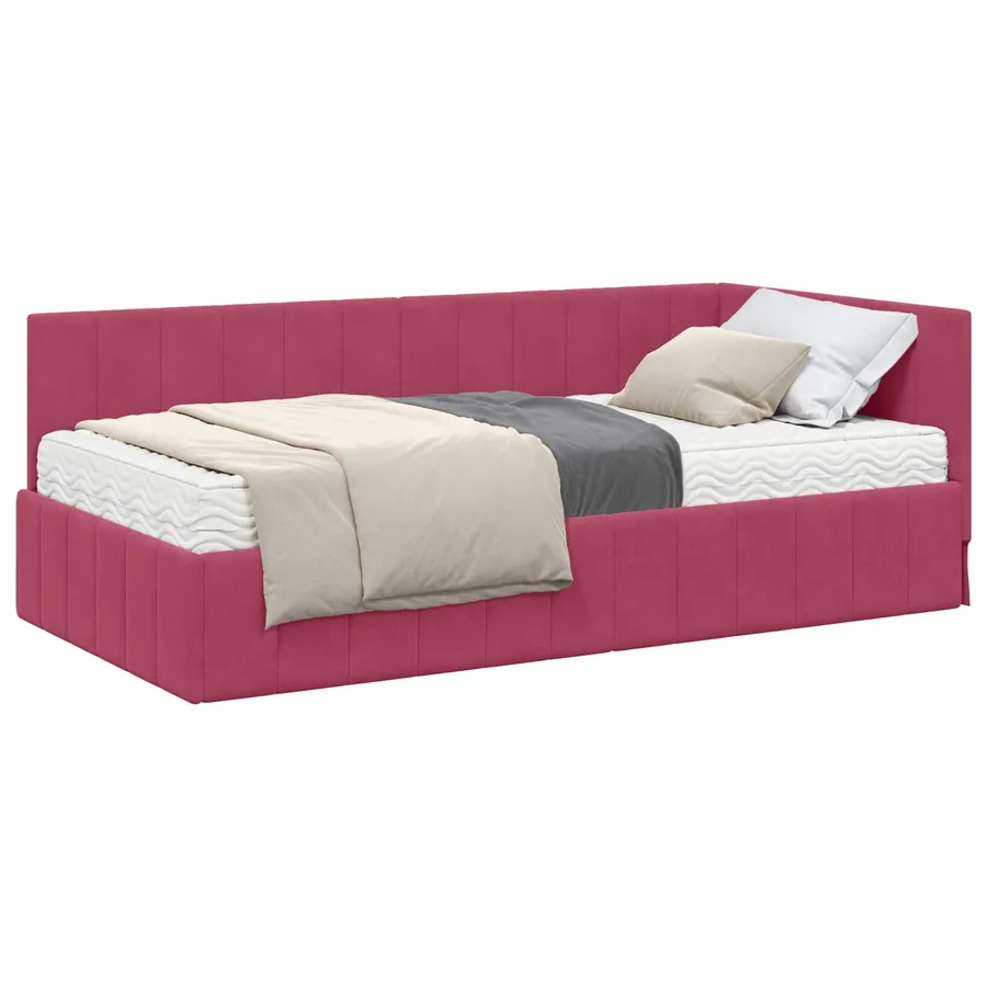 Cadre de lit d'angle avec matelas 2 pcs Vert Velours - 2