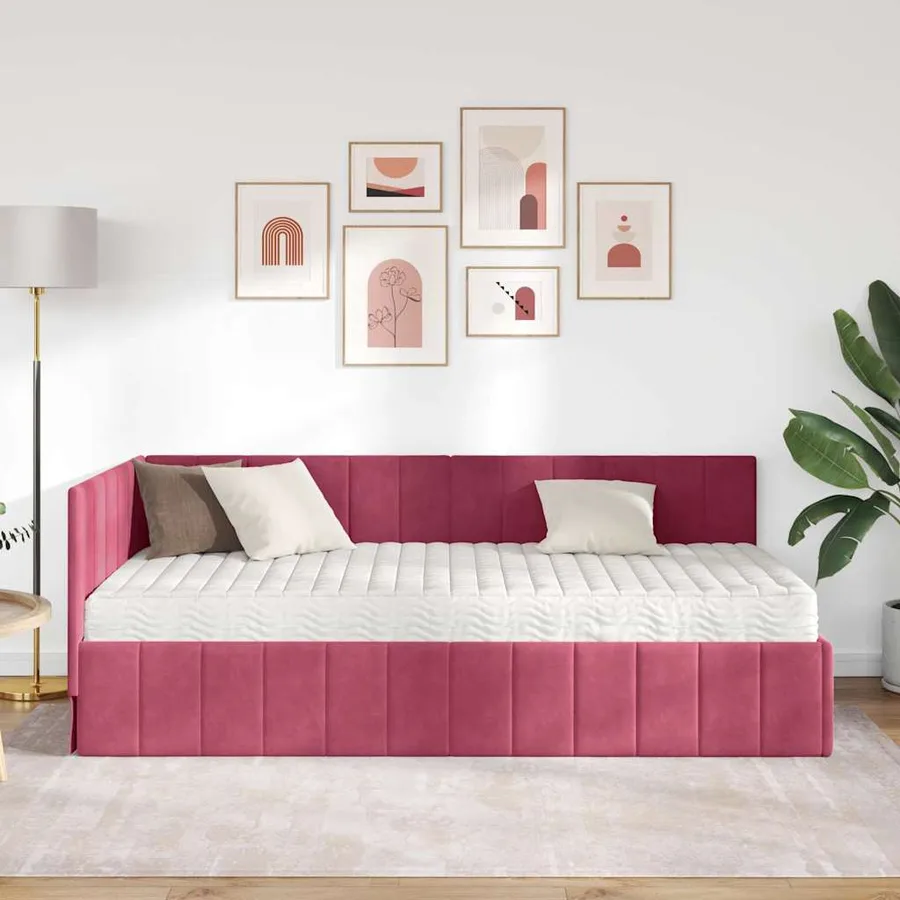 Cadre de lit d'angle avec matelas 2 pcs Vert Velours - 3