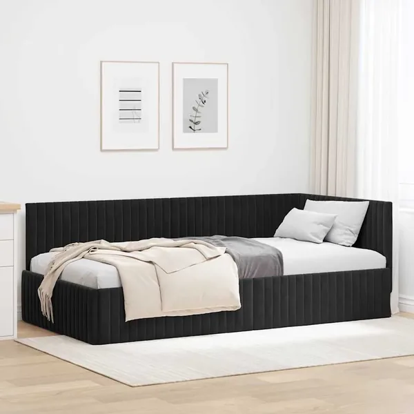 Cadre de lit d'angle Noir 100 cm x 200 cm Velours
