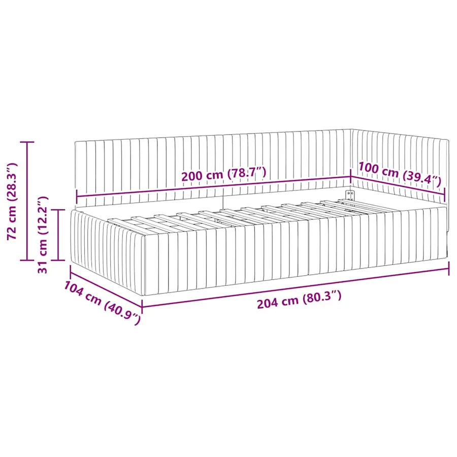Cadre de lit d'angle Noir 100 cm x 200 cm Velours - 11