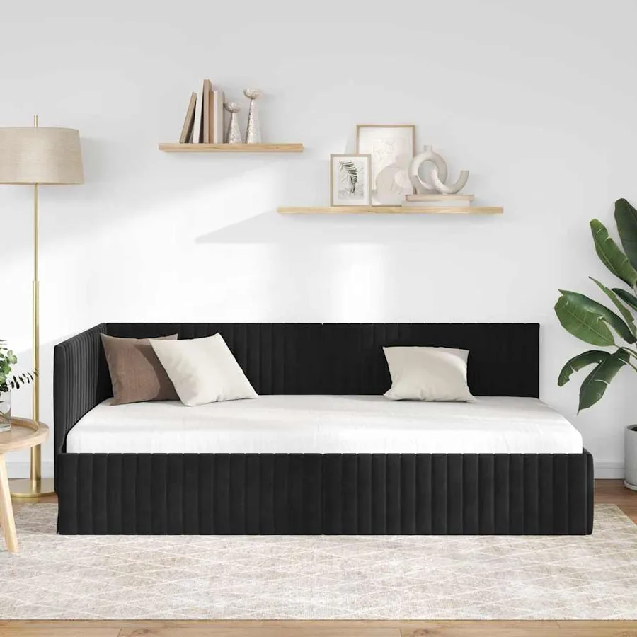 Cadre de lit d'angle Noir 100 cm x 200 cm Velours - 3