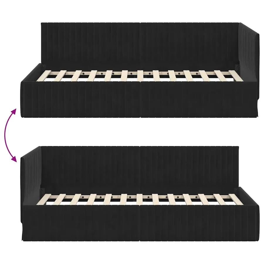 Cadre de lit d'angle Noir 100 cm x 200 cm Velours - 9