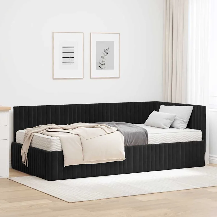 Cadre de lit d'angle avec matelas 2 pcs Noir Velours