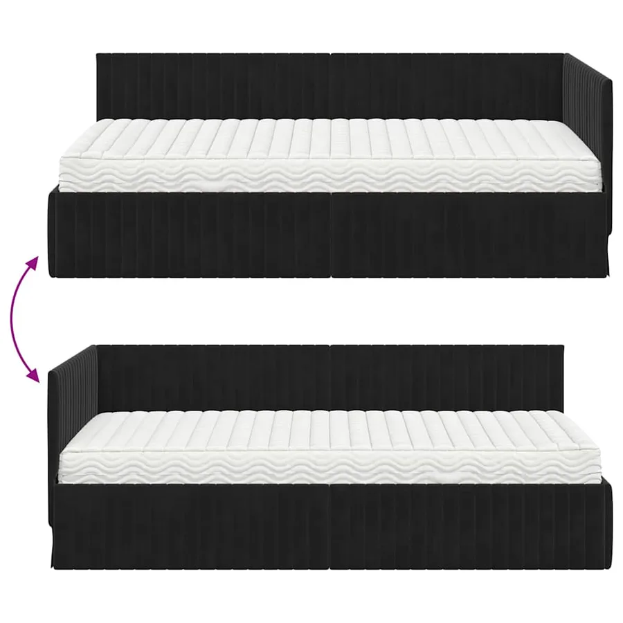 Cadre de lit d'angle avec matelas 2 pcs Noir Velours - 12