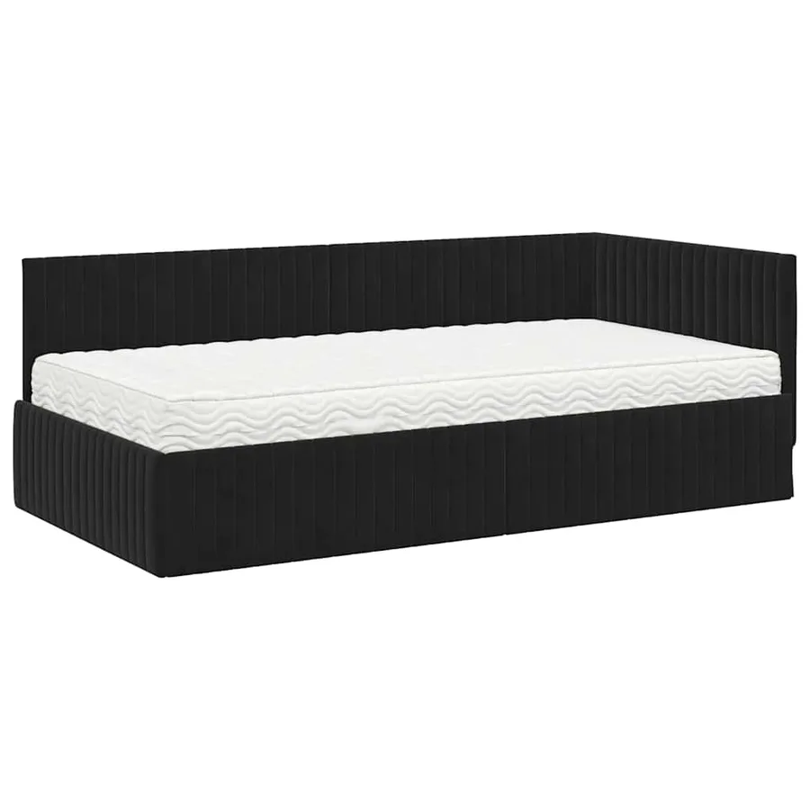 Cadre de lit d'angle avec matelas 2 pcs Noir Velours - 4