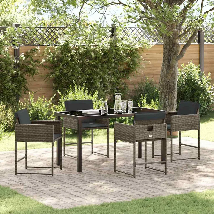 Ensemble de salle à manger pour jardin 5 pcs Gris polyrotin