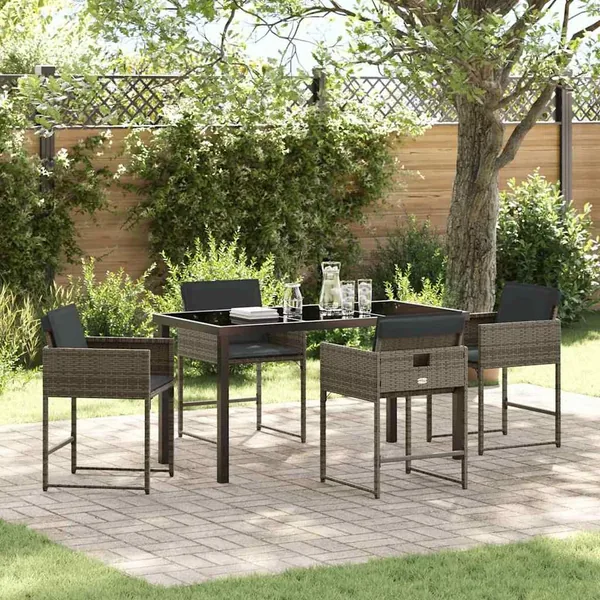 Ensemble de salle à manger pour jardin 5 pcs Gris polyrotin