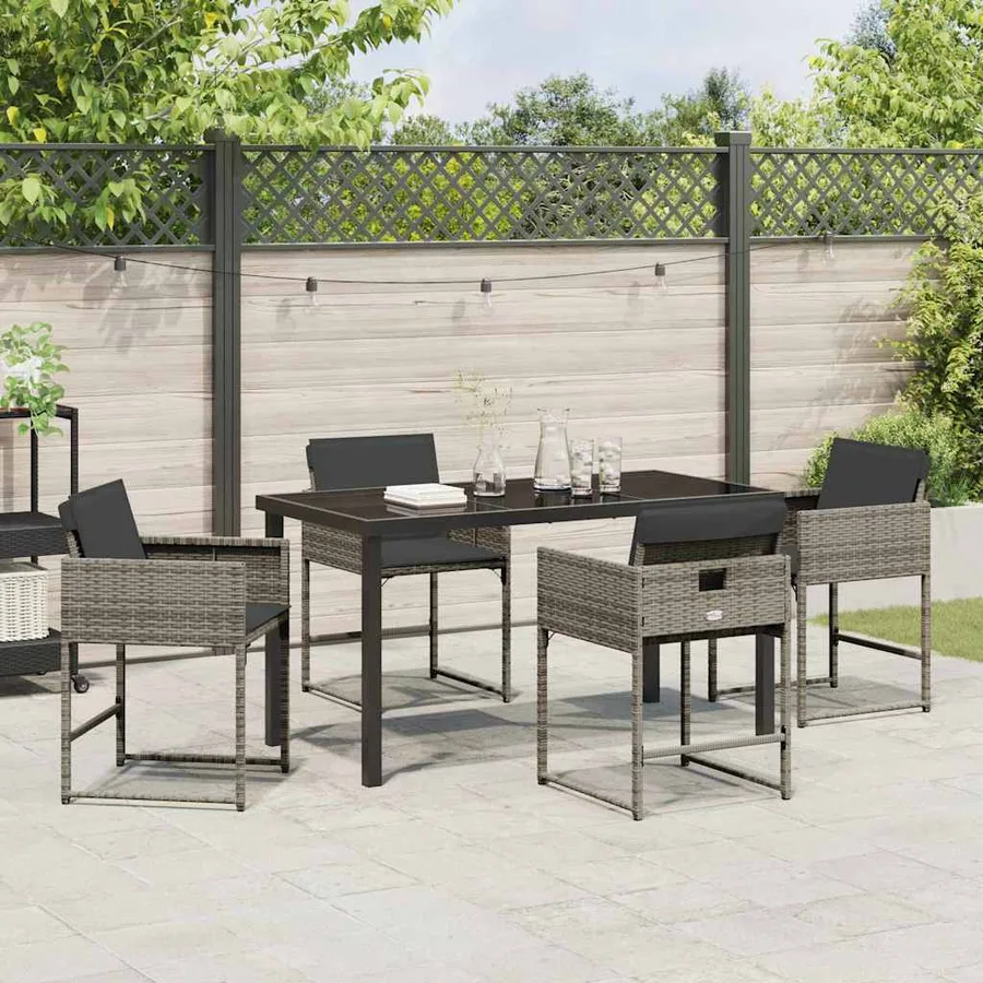 Ensemble de salle à manger pour jardin 5 pcs Gris polyrotin - 4