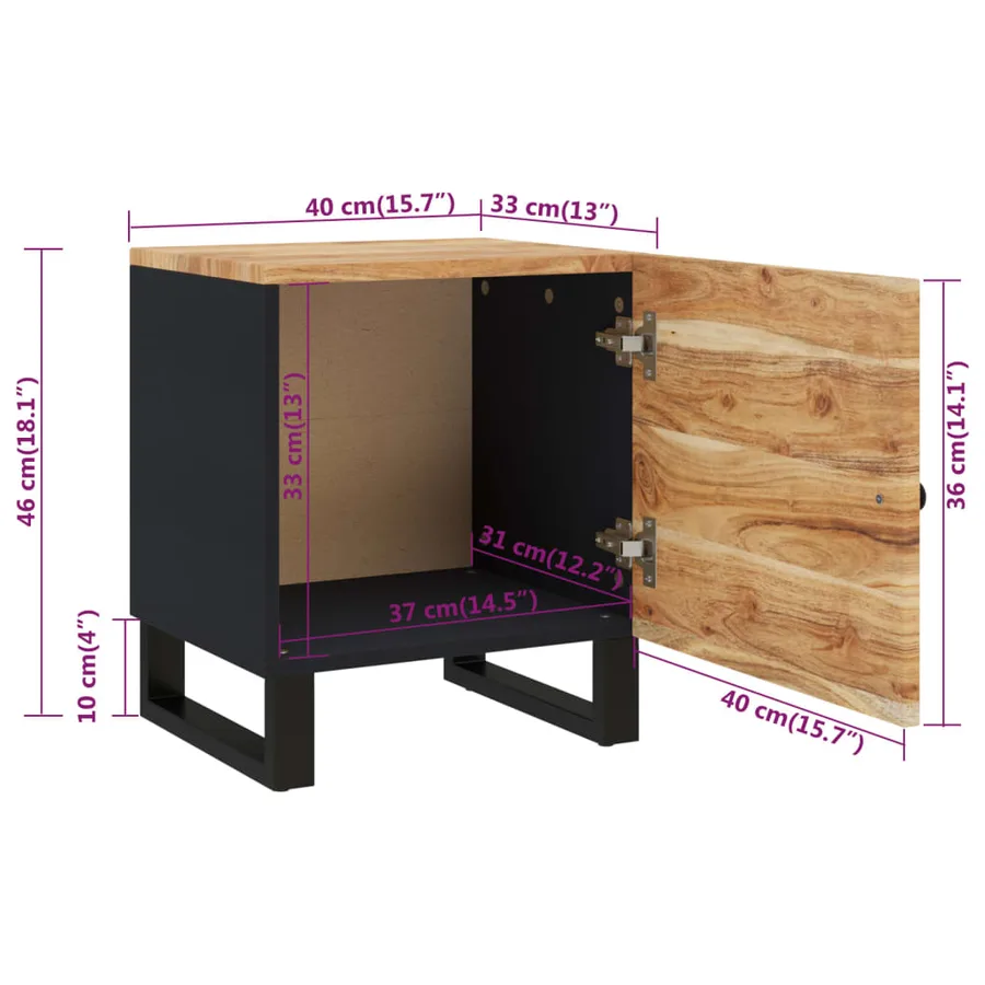 Table de chevet 40x33x46 cm Bois d'acacia massif - 10