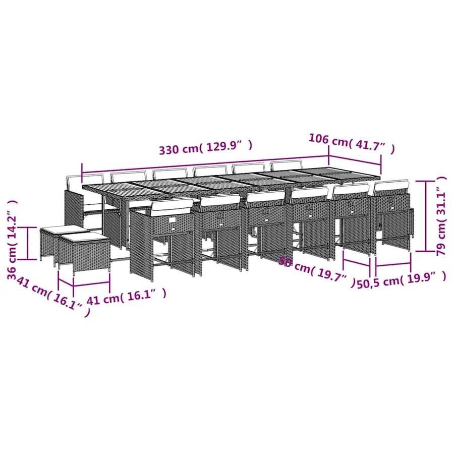 Ensemble à manger de jardin et coussins 17 pcs beige - 11