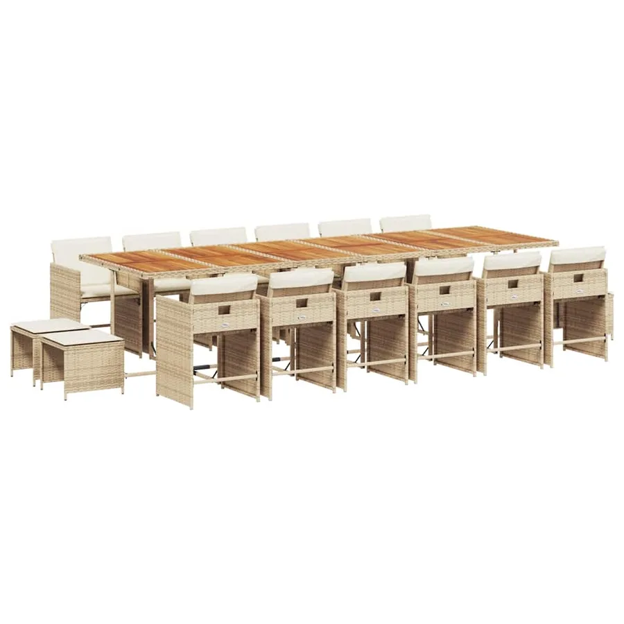 Ensemble à manger de jardin et coussins 17 pcs beige - 2