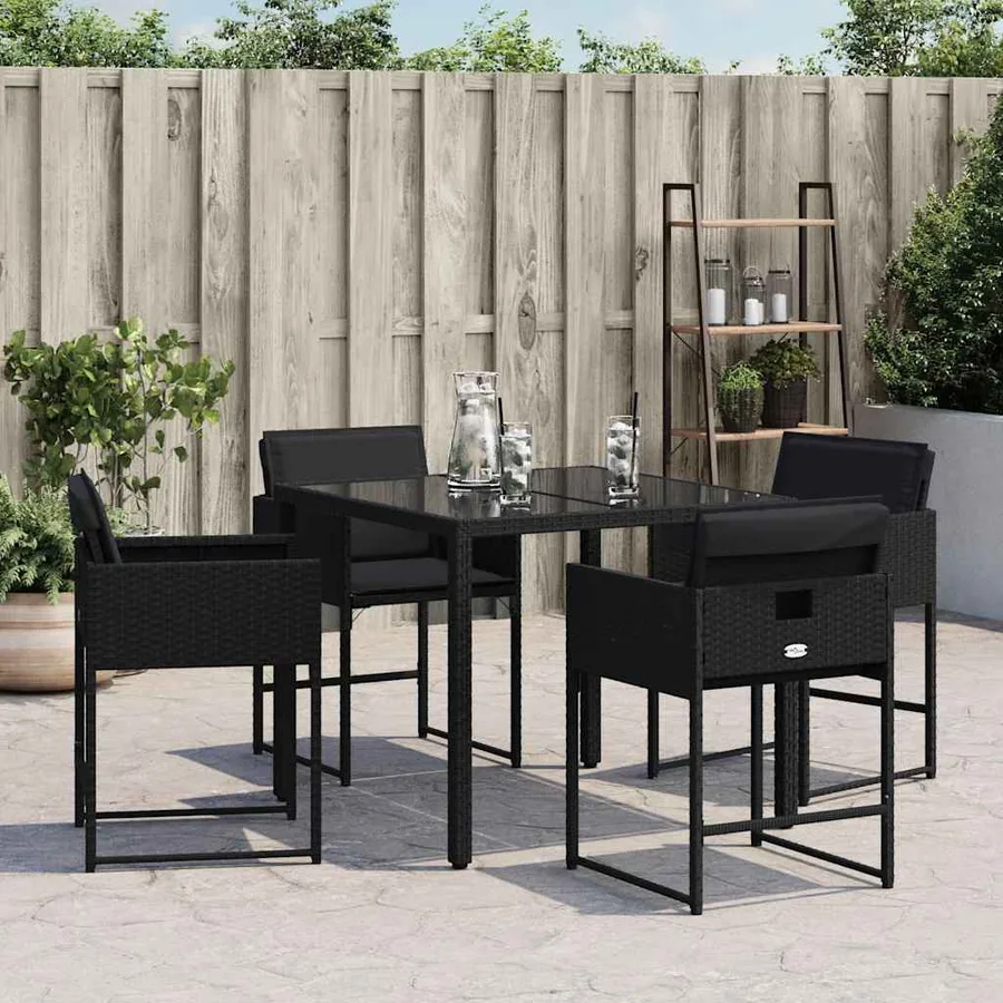 Chaises de jardin lot de 4 avec coussins noir résine tressée - 3