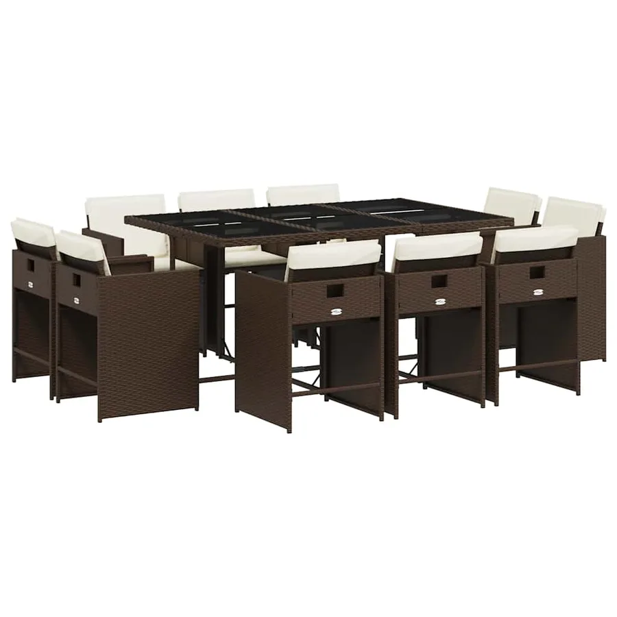 Ensemble à manger de jardin et coussins 11 pcs marron rotin - 2
