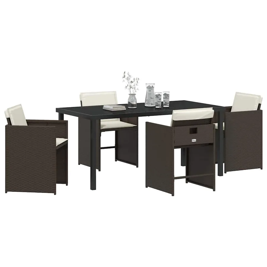 Ensemble de salle à manger pour jardin 5 pcs Marron polyrotin - 3