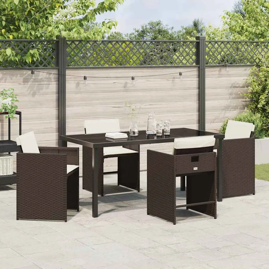 Ensemble de salle à manger pour jardin 5 pcs Marron polyrotin - 4