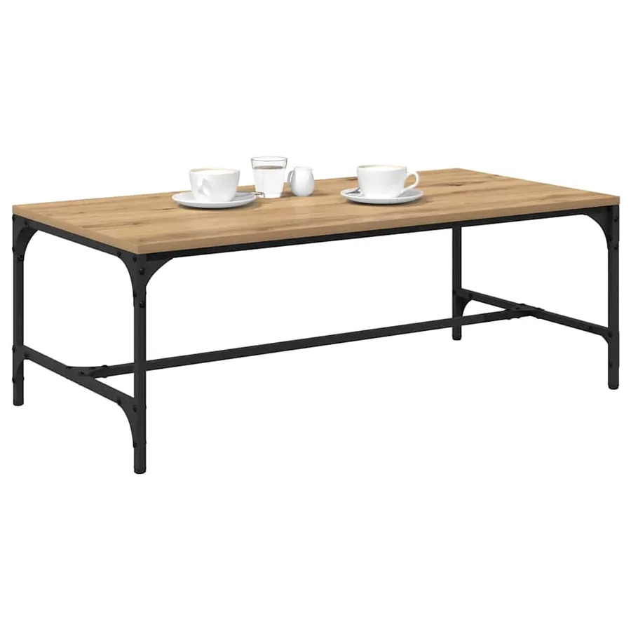 Table basse Chêne artisanal 100 x 50 x 35 cm Bois d'ingénierie - 3