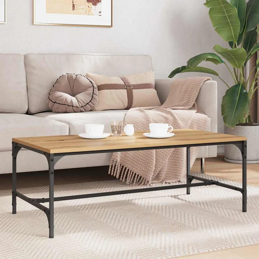 Table basse Chêne artisanal 100 x 50 x 35 cm Bois d'ingénierie - 4