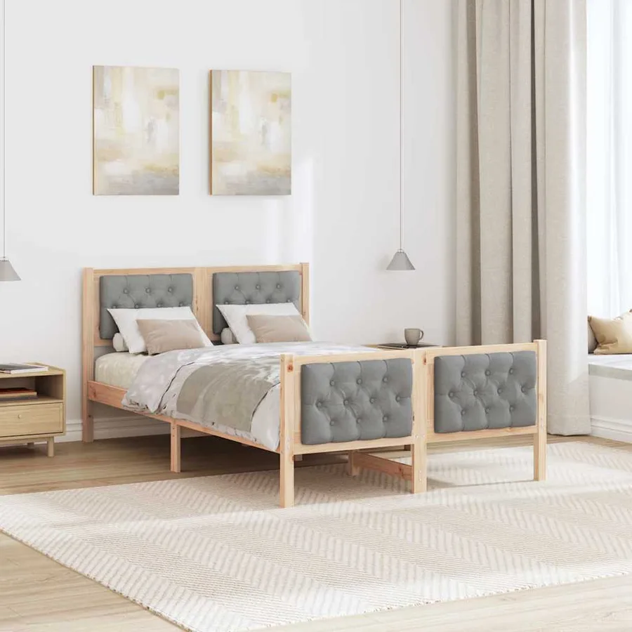 Cadre de lit Gris clair 120 x 190 cm Pin massif - 4