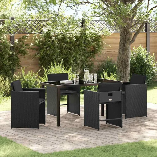 Ensemble de salle à manger pour jardin 5 pcs Noir polyrotin