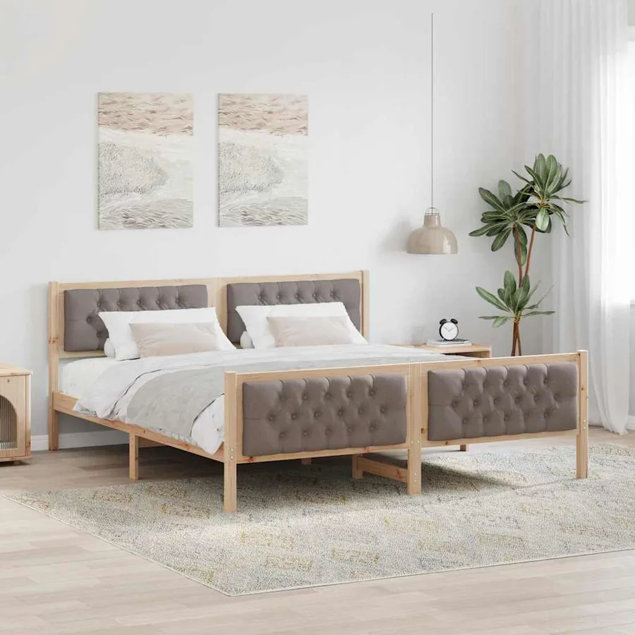 Cadre de lit avec tête de lit Taupe 160 x 200 cm Pin massif