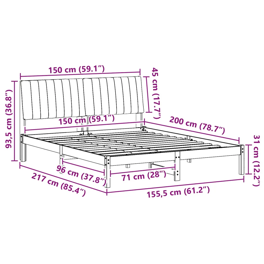 Cadre de lit avec tête de lit Marron 150 x 200 cm Pin massif - 11