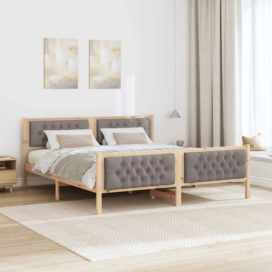 Cadre de lit avec tête de lit Taupe 180 x 200 cm Pin massif - 4