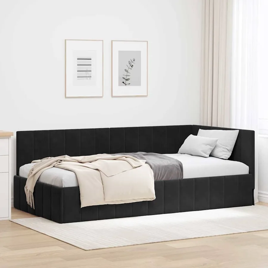 Cadre de lit d'angle Noir 90 cm x 200 cm Velours