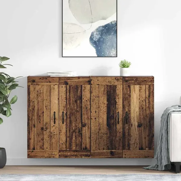 Meuble mural Montage mural 2 pcs Bois ancien 69,5 x 34 x 90 cm