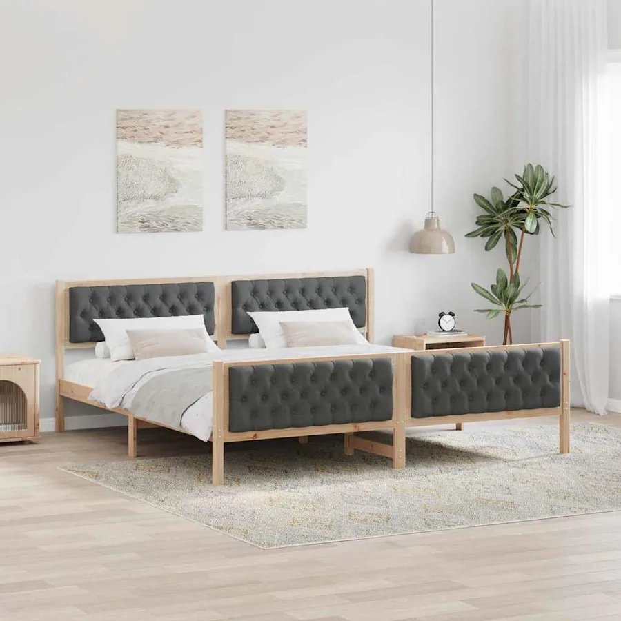 Cadre de lit Gris foncé 200 x 200 cm Pin massif