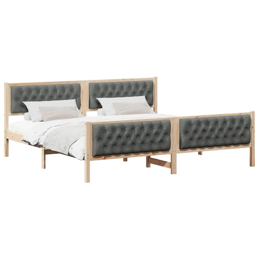 Cadre de lit Gris foncé 200 x 200 cm Pin massif - 3