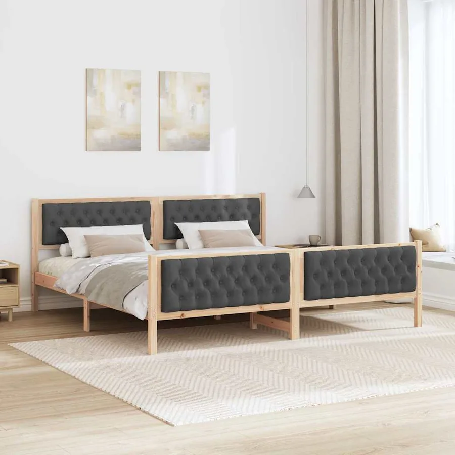 Cadre de lit Gris foncé 200 x 200 cm Pin massif - 4
