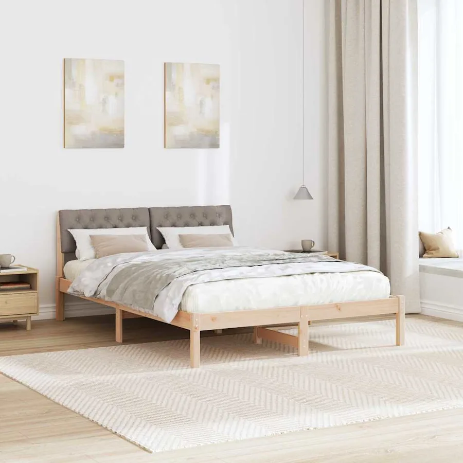 Cadre de lit Marron et taupe 135 x 190 cm Bois massif en pin - 4