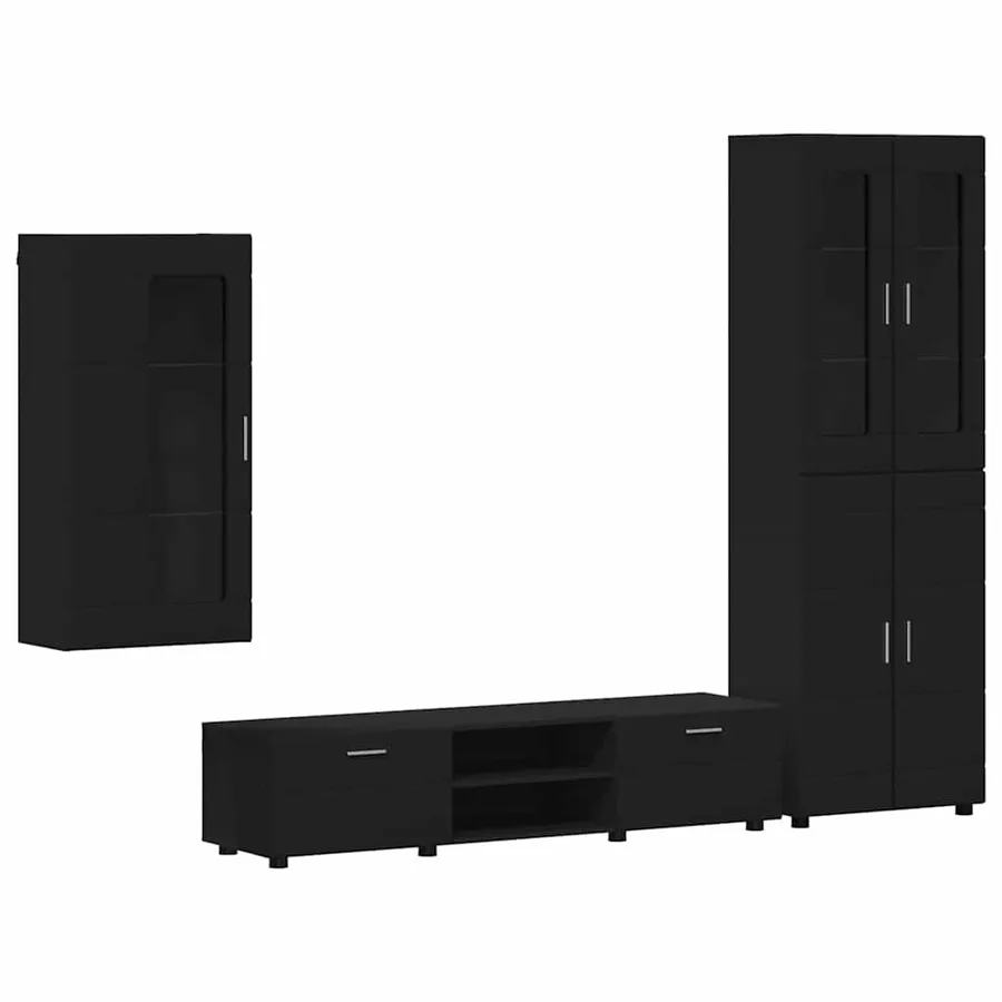 Ensemble meuble TV FLORIN 3 pcs Noir Bois d'ingénierie - 2