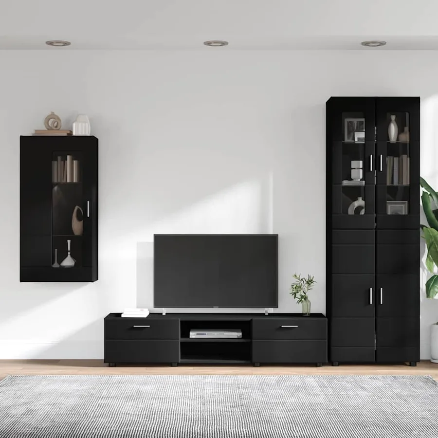 Ensemble meuble TV FLORIN 3 pcs Noir Bois d'ingénierie - 4